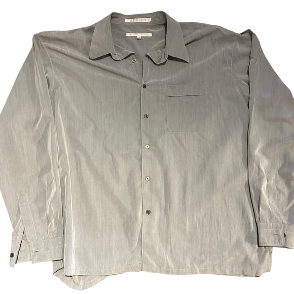 Perry Ellis Mens Shirt XL Gray Sateen Long Sleeve Pocket Button Down Preppy - Picture 2 of 8